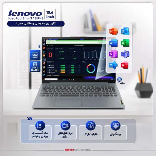 لپ تاپ 15.6 اینچی لنوو مدل IdeaPad Slim 3 15IRH8-i7 13620H-16GB LPDDR5-1TB SSD-TN-W - کاستوم شده