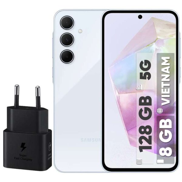 گوشی موبایل سامسونگ مدل Galaxy A35 دو سیم کارت ظرفیت 128 گیگابایت رم 8 گیگابایت به همراه شارژر 25 وات سامسونگ - ویتنام