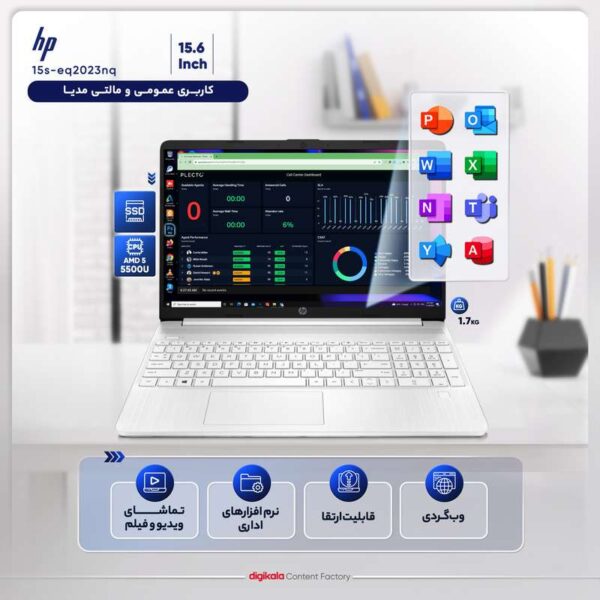 لپ تاپ 15.6 اینچی اچ‌ پی مدل 15s-eq2023nq-R5 5500U-8GB DDR4-1SSD-IPS - کاستوم شده