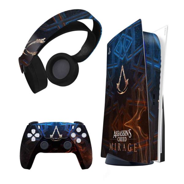 برچسب کنسول و دسته بازی و هدفون PS5 هاماگراف مدل assassins creed mirage مات مناسب برای دستگاه دیسک خور