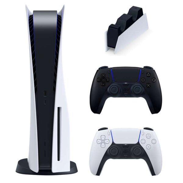 کنسول بازی سونی مدل PlayStation 5 ظرفیت 825 گیگابایت ریجن اروپا 1216A به همراه دسته اضافه و پایه شارژر